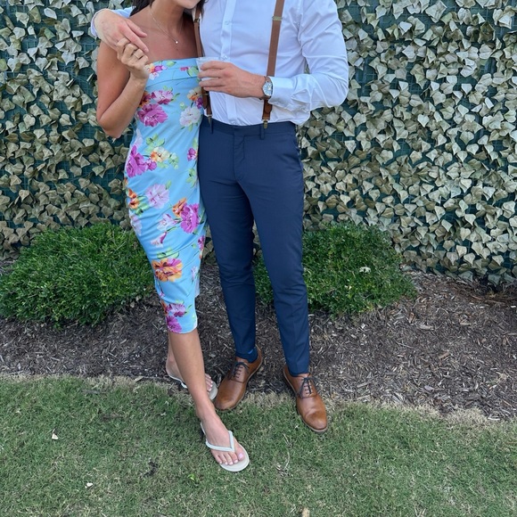 Lulu’s Sophisticated Design Light Blue Floral Strapless Midi Dress - Picture 5 of 6